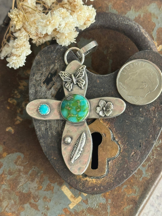 Sonoran Gold Turquoise sterling cross pendant