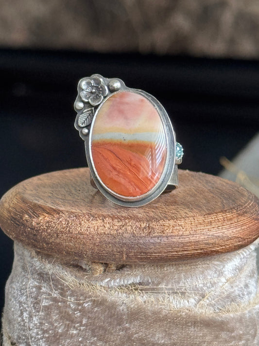 Polychrome Jasper Adjustable sterling mountain ring