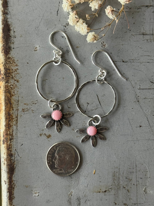 *Made to Order* Pink Queen Conch flower hoop earrings