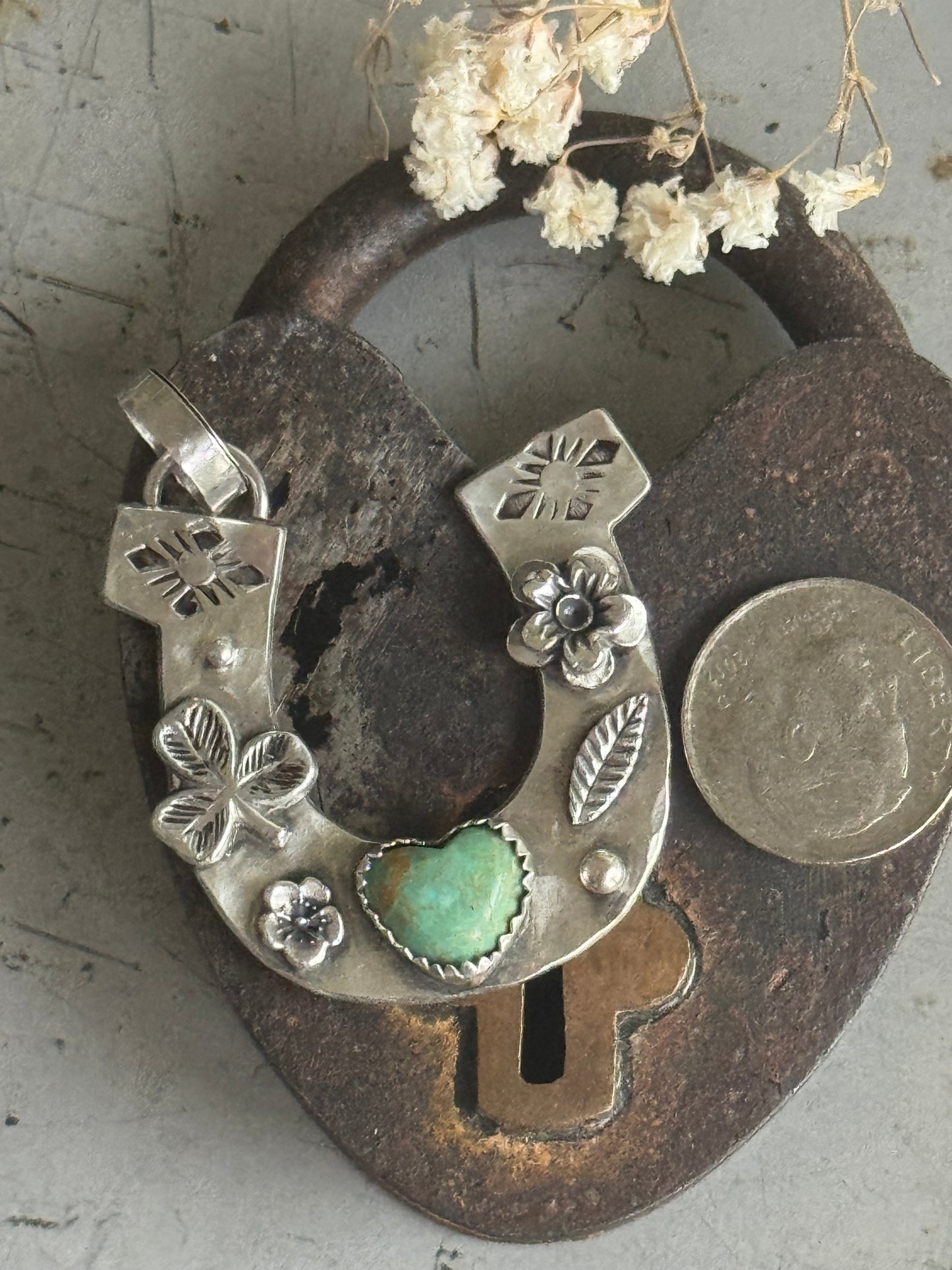 Kingman Turquoise Sterling Horseshoe pendant