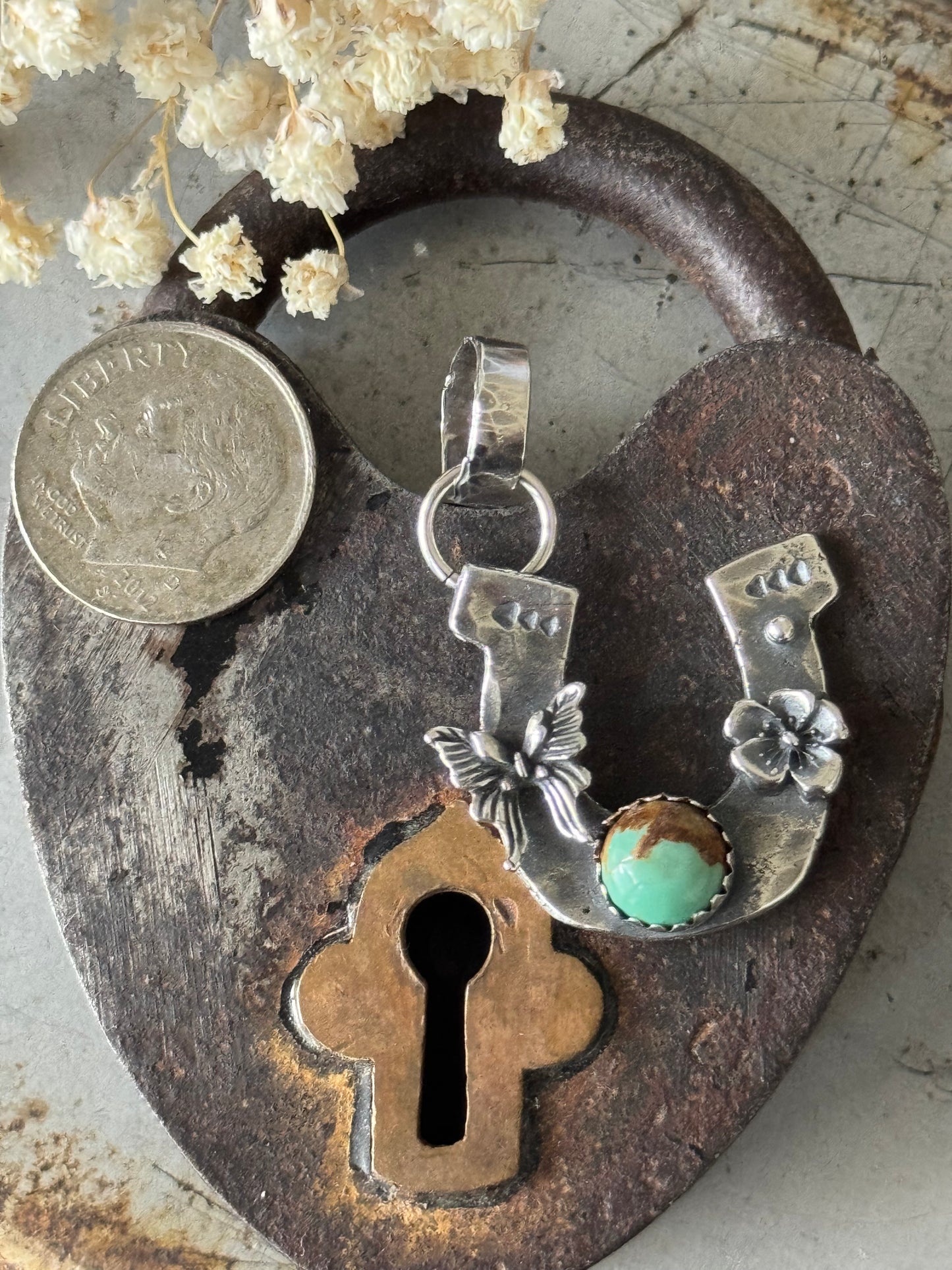 Kingman Turquoise Sterling Horseshoe pendant