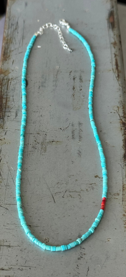 *Made to Order* Kingman Turquoise + Red Coral sterling necklace only (Pendants, charms and other necklaces sold separately)