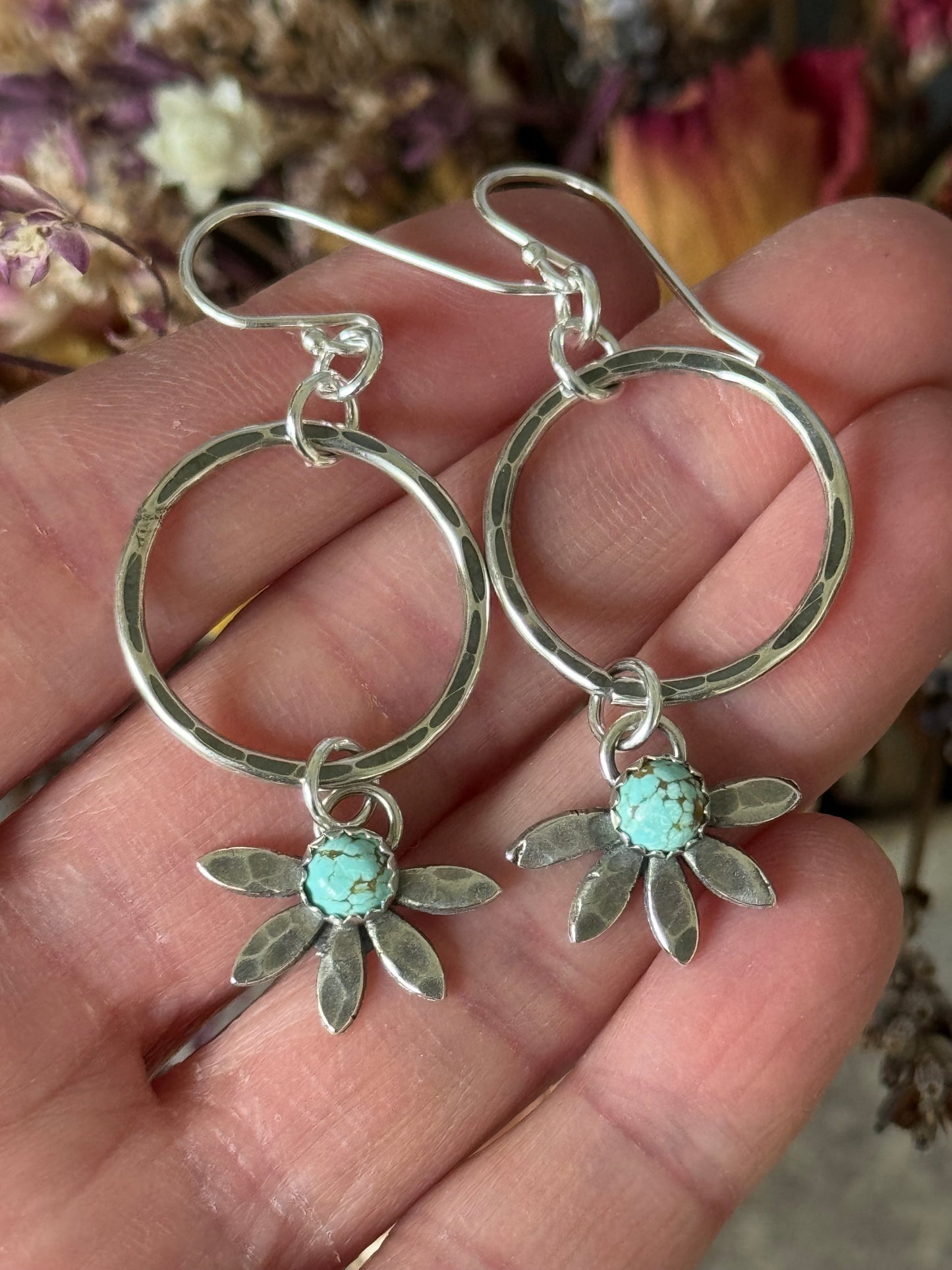 #8 Turquoise flower hoop earrings