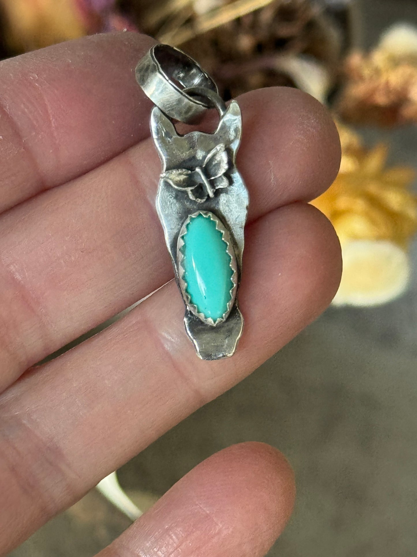 Kingman Turquoise sterling horse pendant