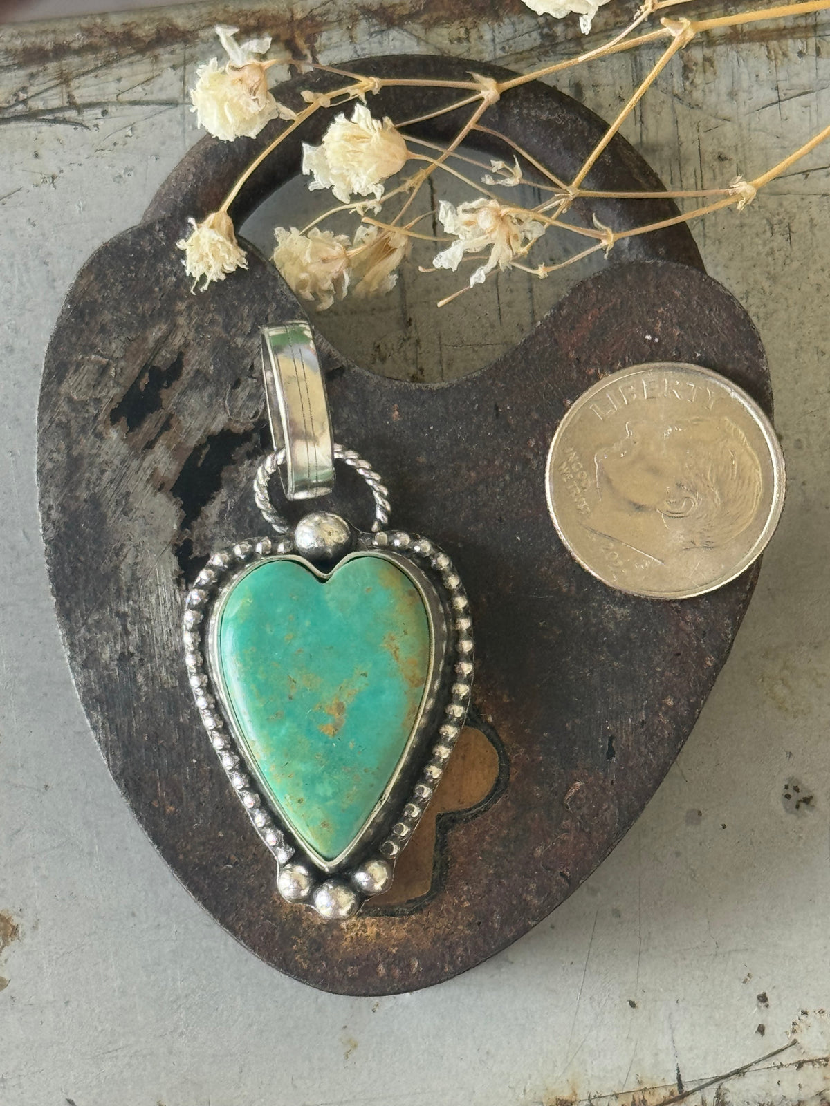 Kingman Turquoise sterling heart pendant