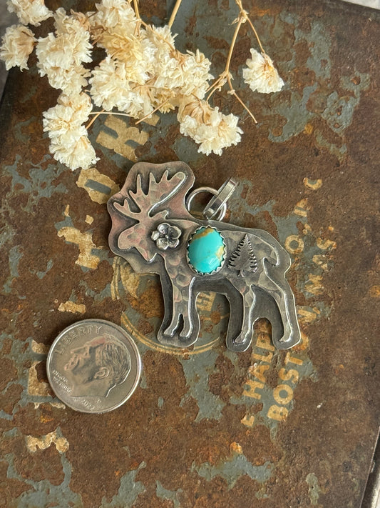 Moose sterling pendant with Kingman Turquoise