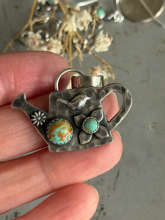 Kingman Turquoise sterling watering can pendant only