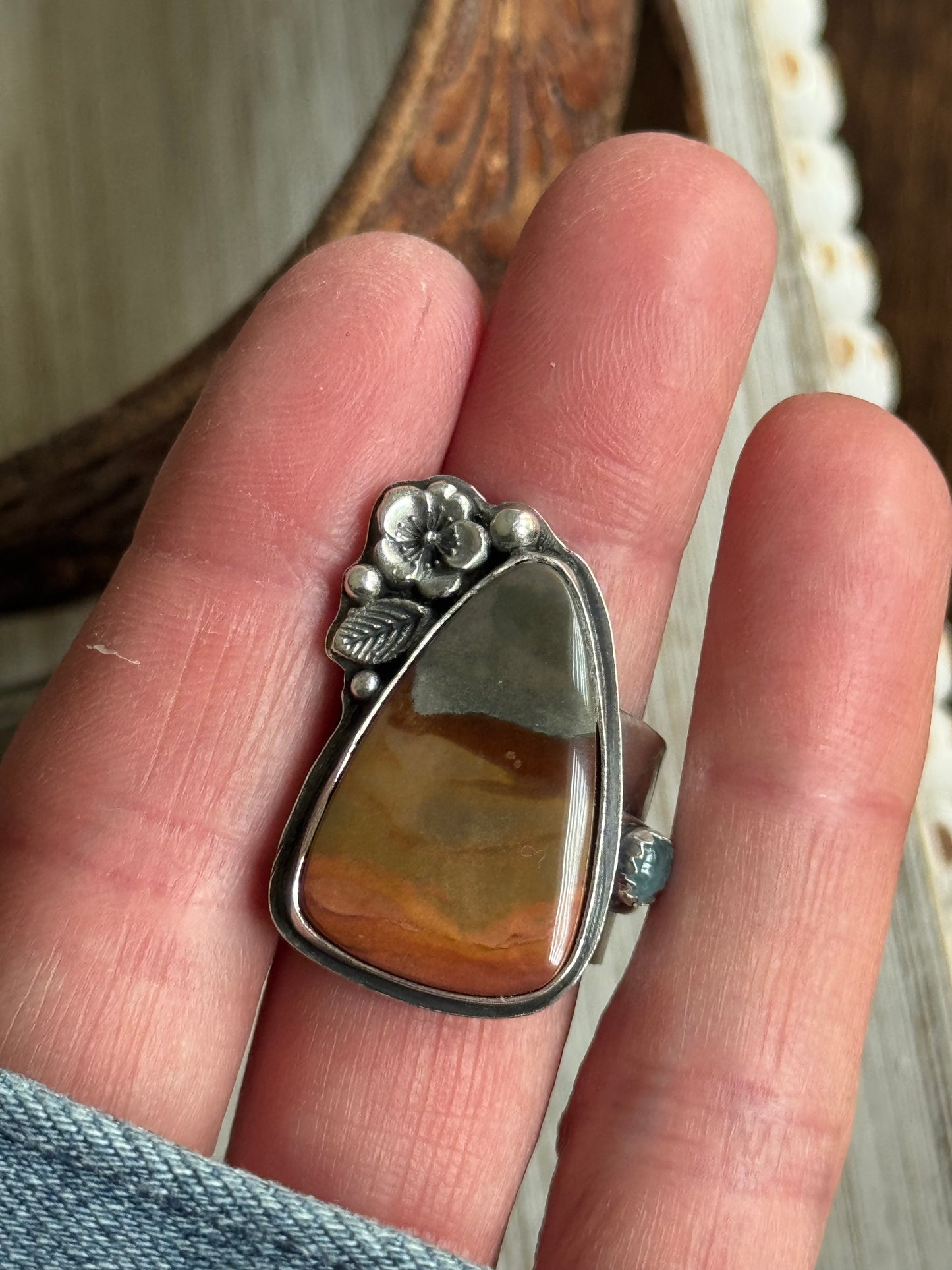 Polychrome Jasper Adjustable sterling mountain ring