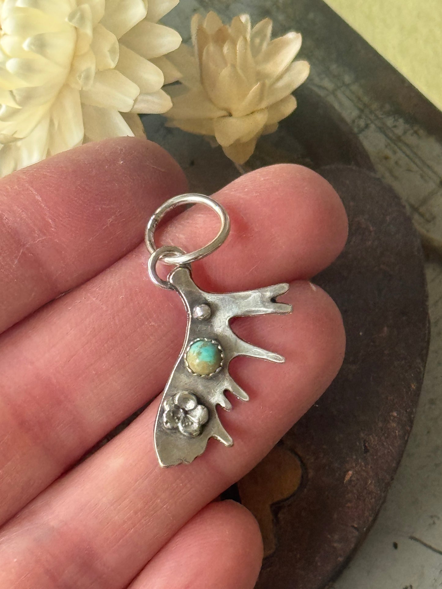 Kingman Turquoise sterling moose antler pendant