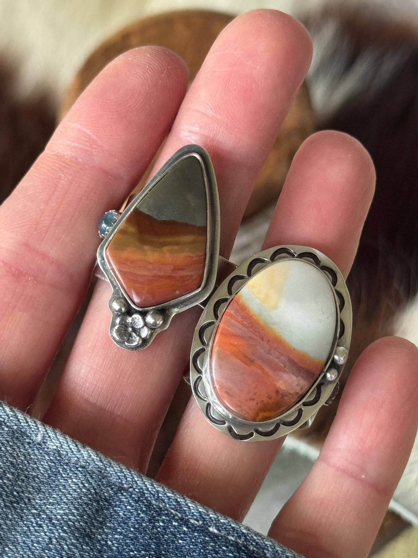 Polychrome Jasper Adjustable sterling mountain ring