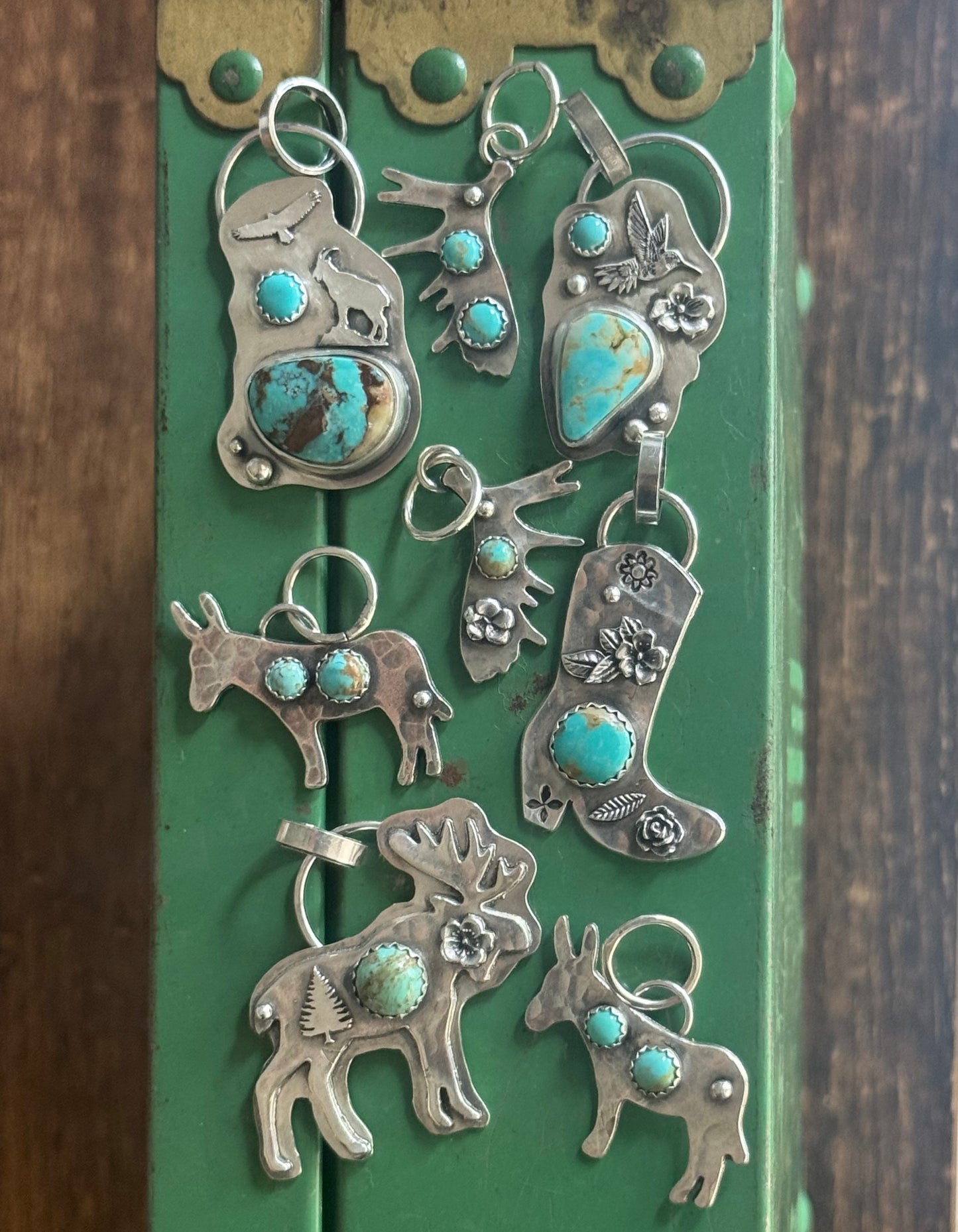 Cowgirl Boot sterling pendant with Lone Mountain Turquoise