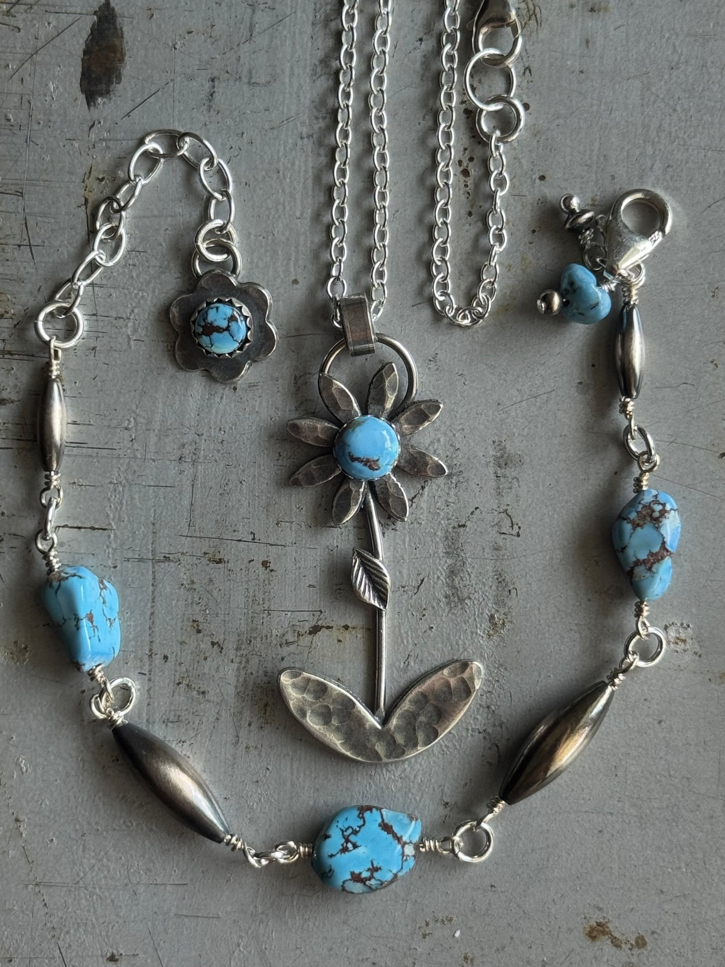 Golden Hills Turquoise Sterling flower necklace