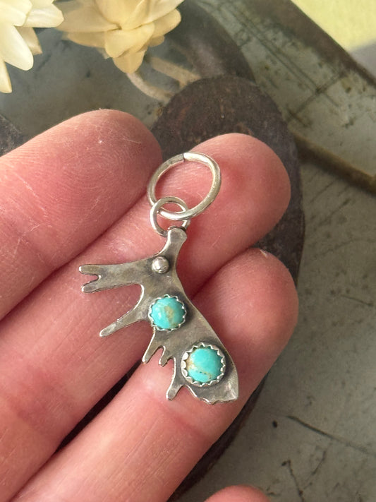 Kingman Turquoise sterling moose antler pendant