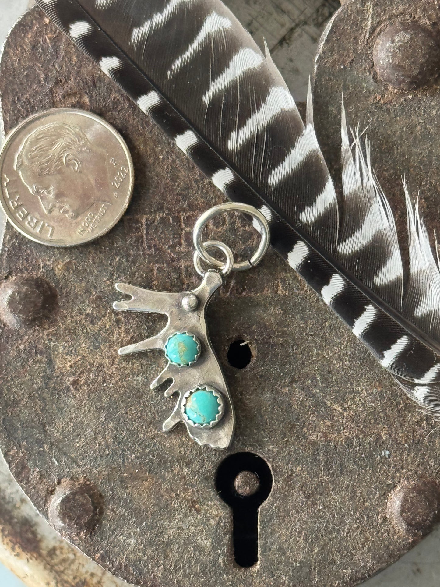 Kingman Turquoise sterling moose antler pendant