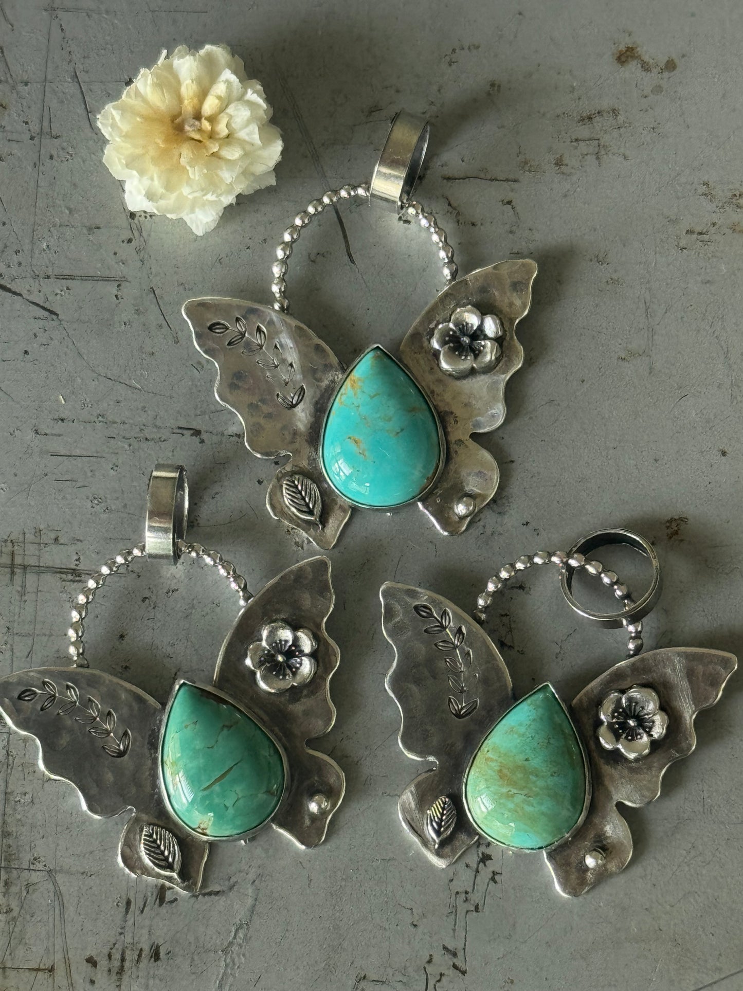 Sterling Butterfly Pendant with Campitos Turquoise