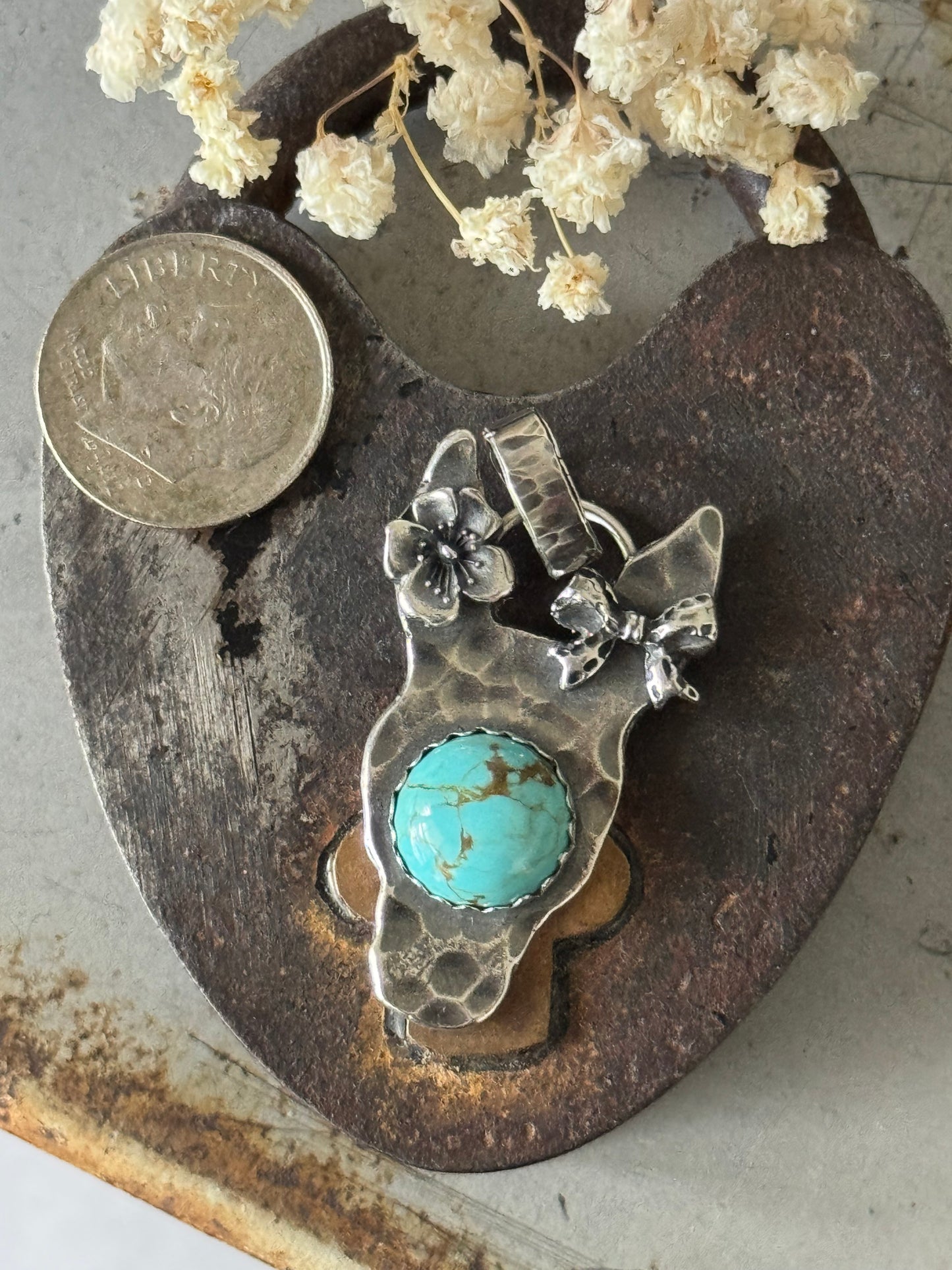 Sterling donkey/burro pendant with Number 8 Turquoise