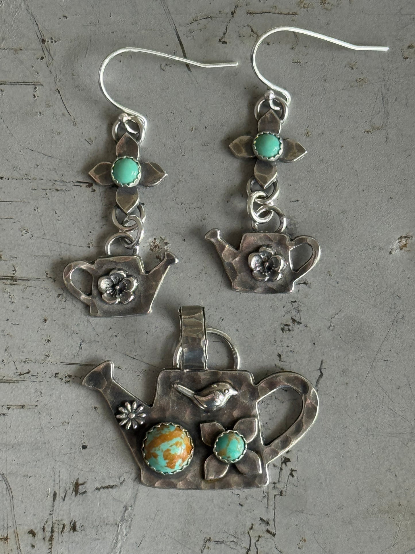 Kingman Turquoise sterling watering can pendant only