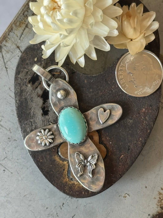 Lone Mountain Turquoise sterling cross pendant