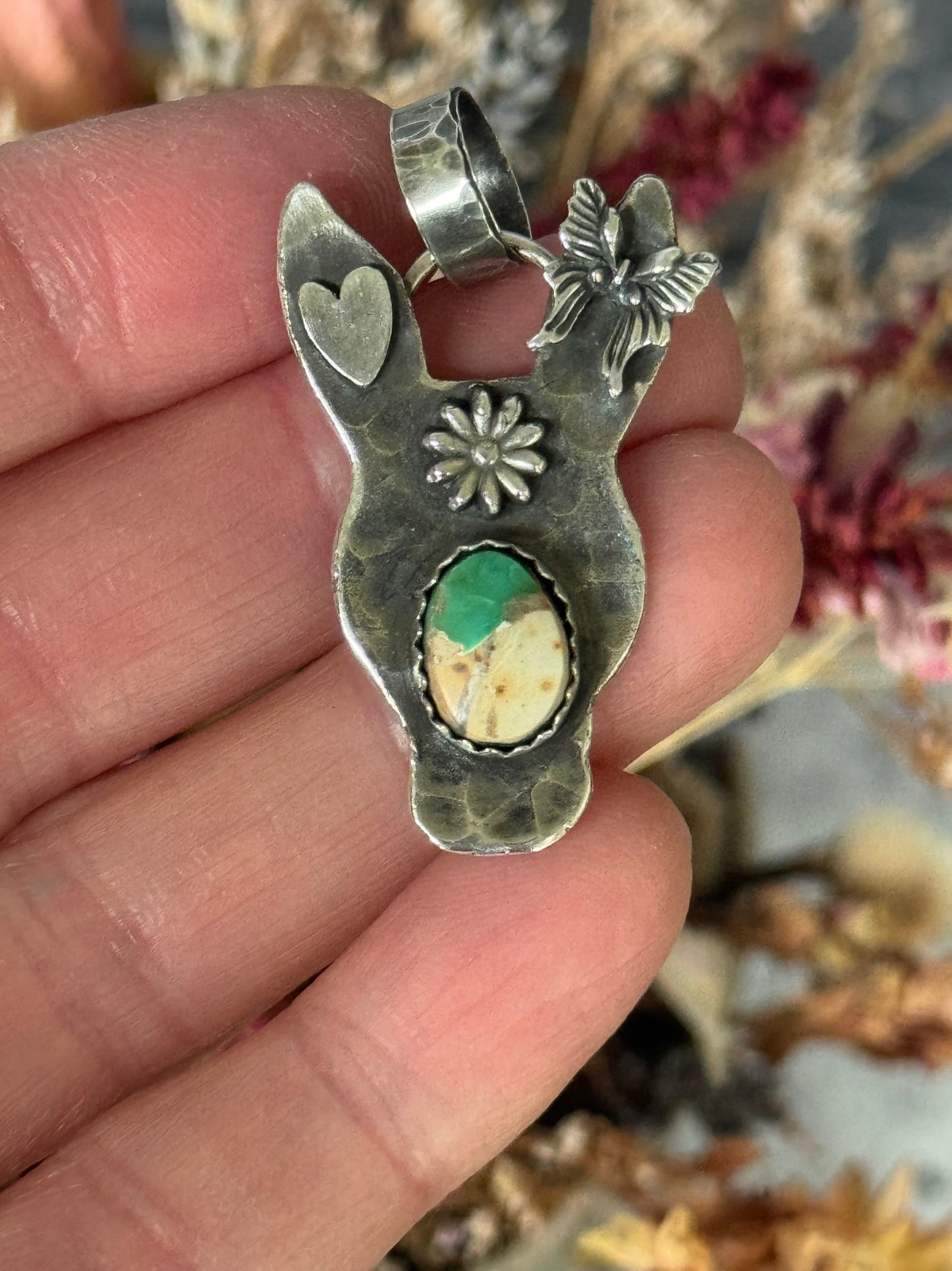 Sterling donkey/burro pendant with Royston Ribbon Turquoise