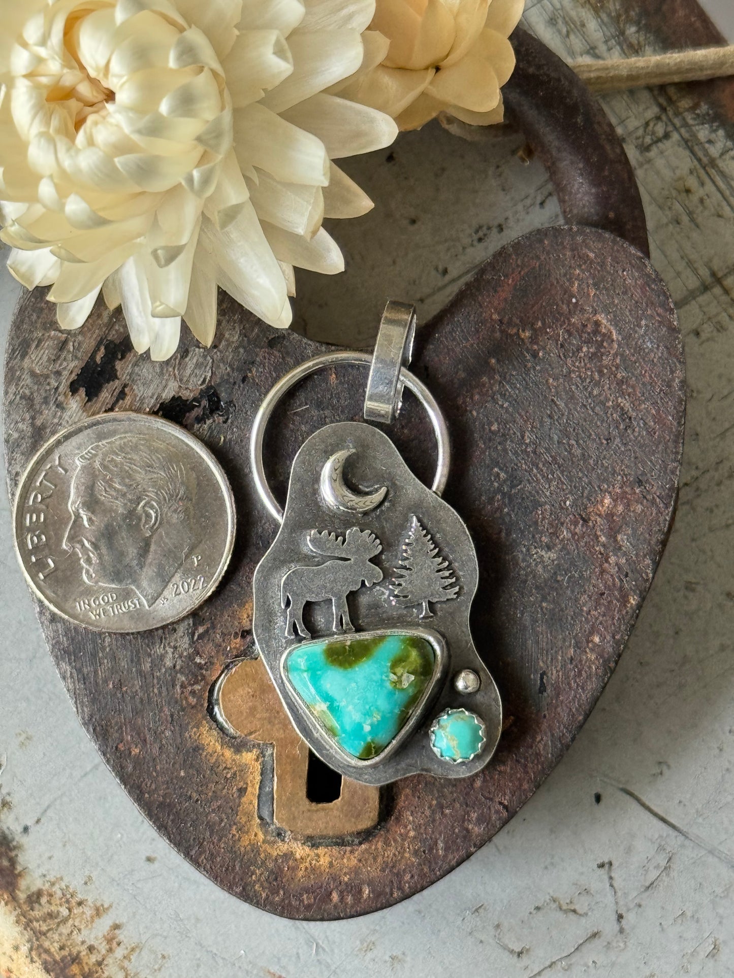 Sonoran Gold sterling Moose and Evergreen pendant