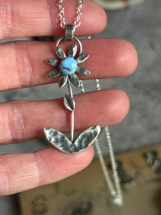 Golden Hills Turquoise Sterling flower necklace