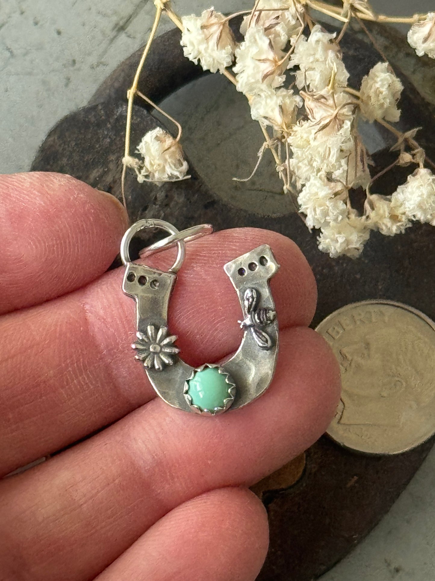 Kingman Turquoise Sterling Horseshoe pendant