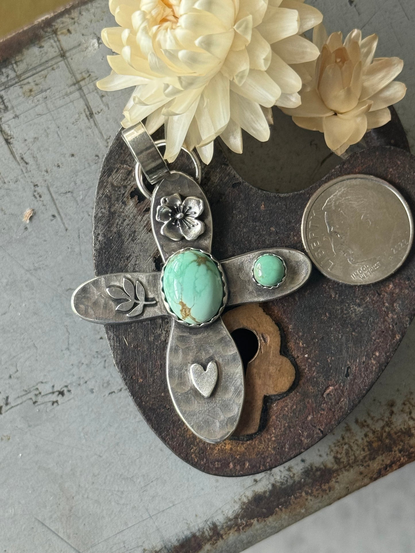 Large Antelope Hill Variscite sterling cross pendant