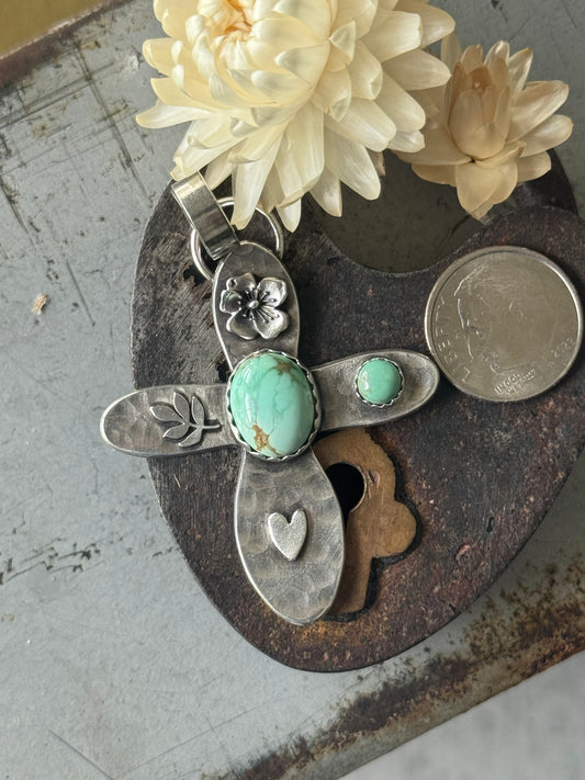 Large Antelope Hill Variscite sterling cross pendant