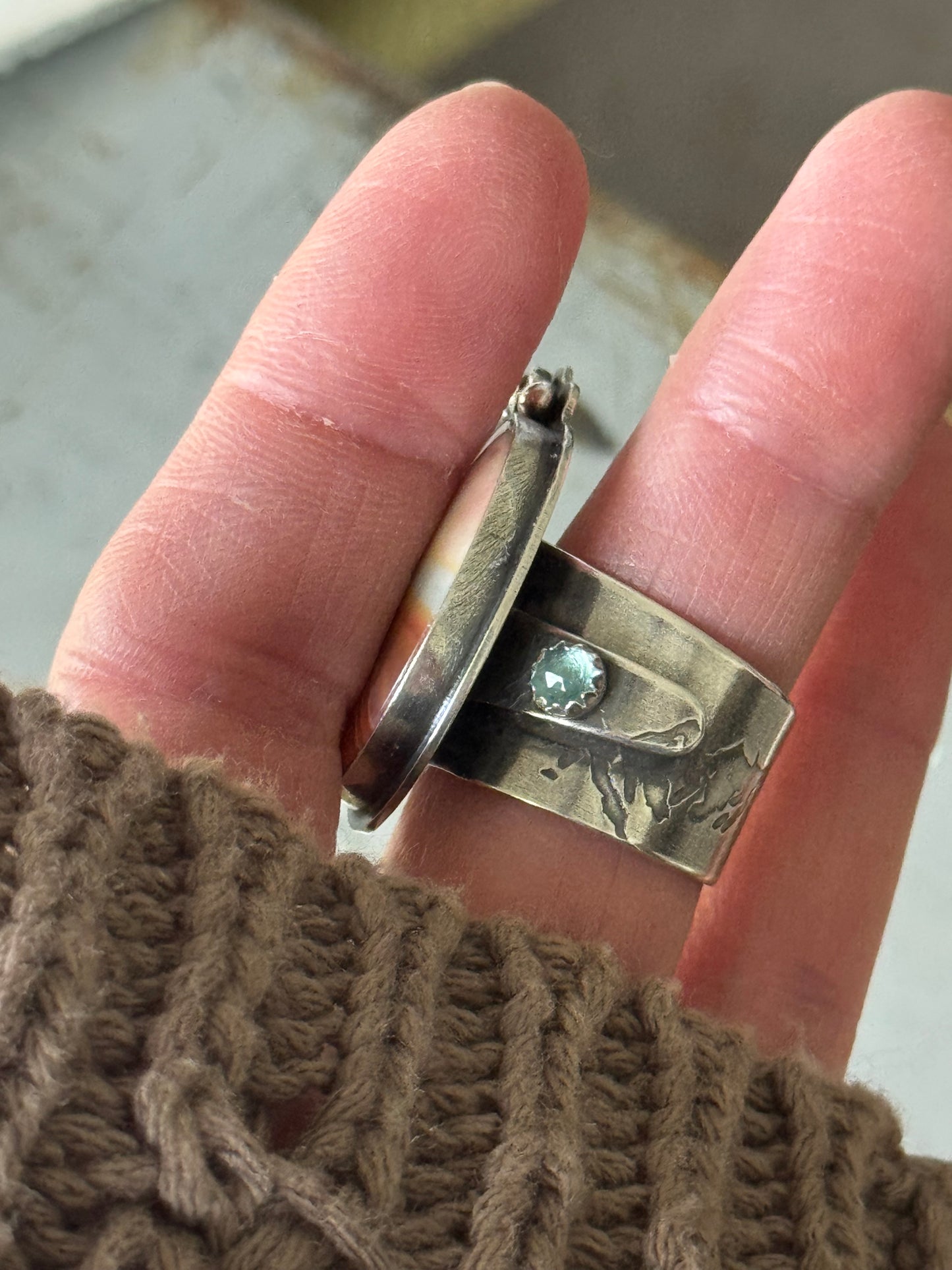 Polychrome Jasper Adjustable sterling mountain ring