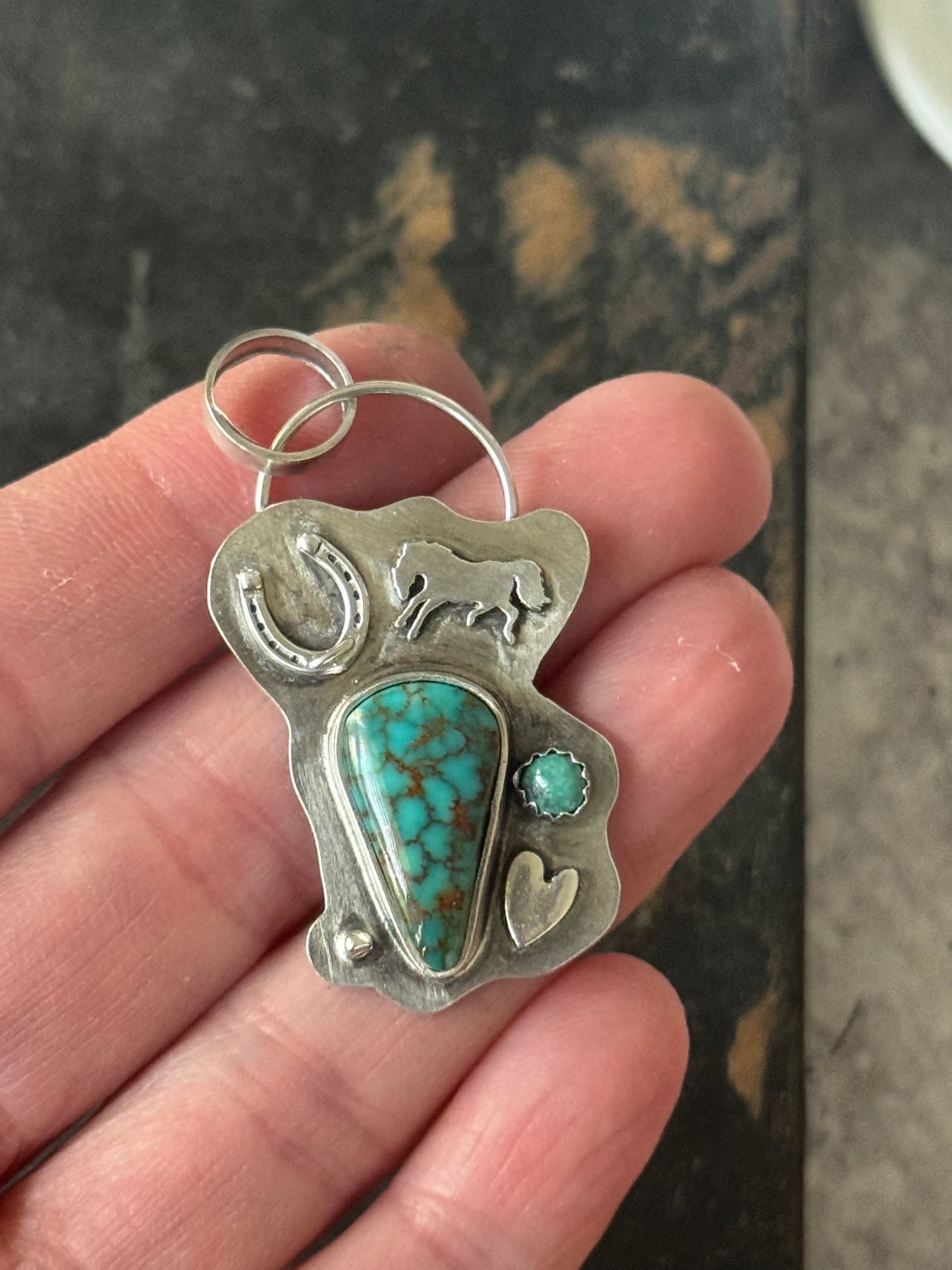 Pilot Mountain sterling horse and horseshoe pendant