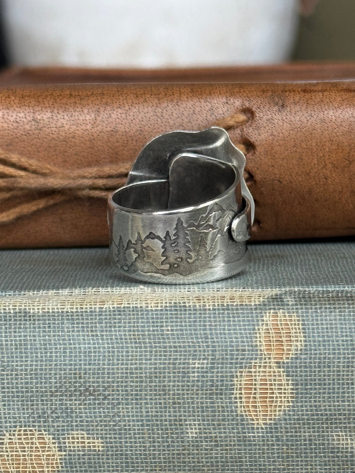 Polychrome Jasper Adjustable sterling mountain ring