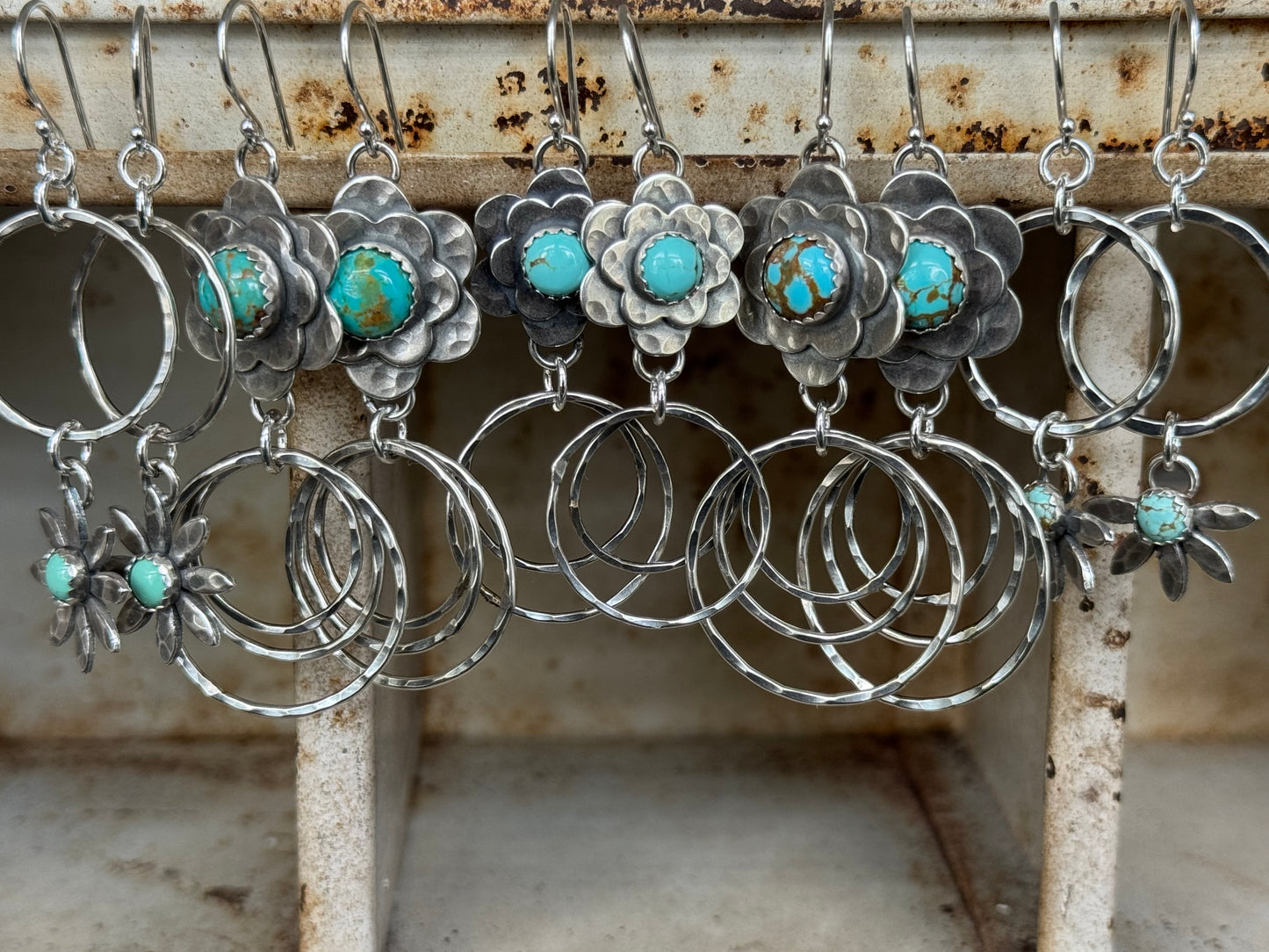 #8 Turquoise flower hoop earrings