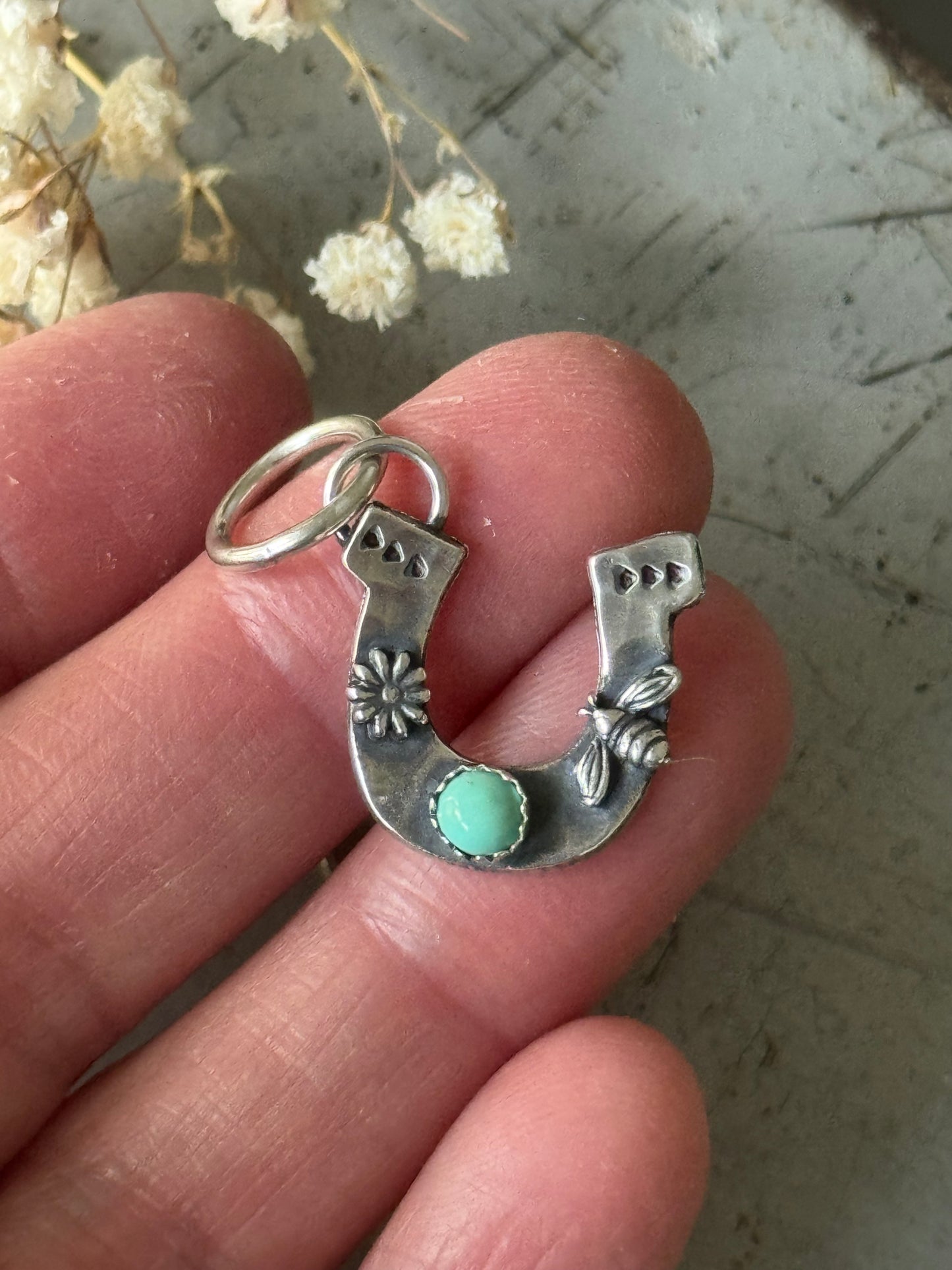 Kingman Turquoise Sterling Horseshoe pendant