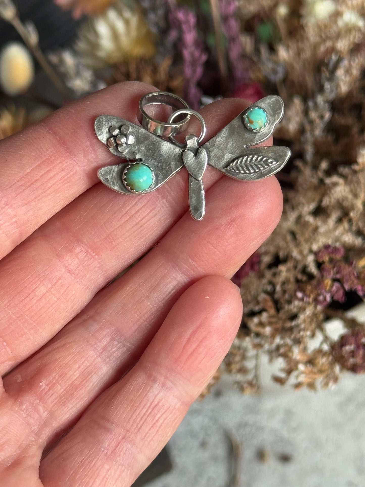 Kingman Turquoise sterling dragonfly pendant