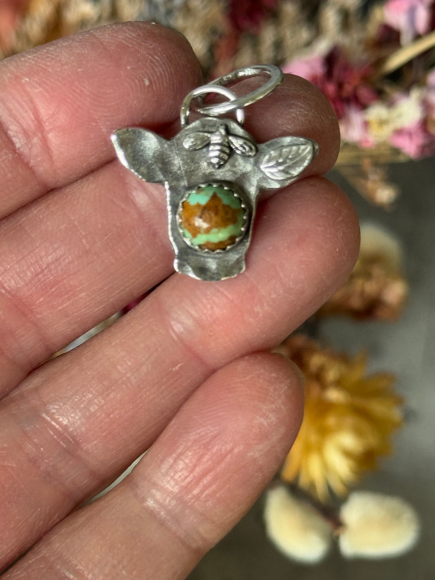 Sterling cow pendant with Kingman Turquoise