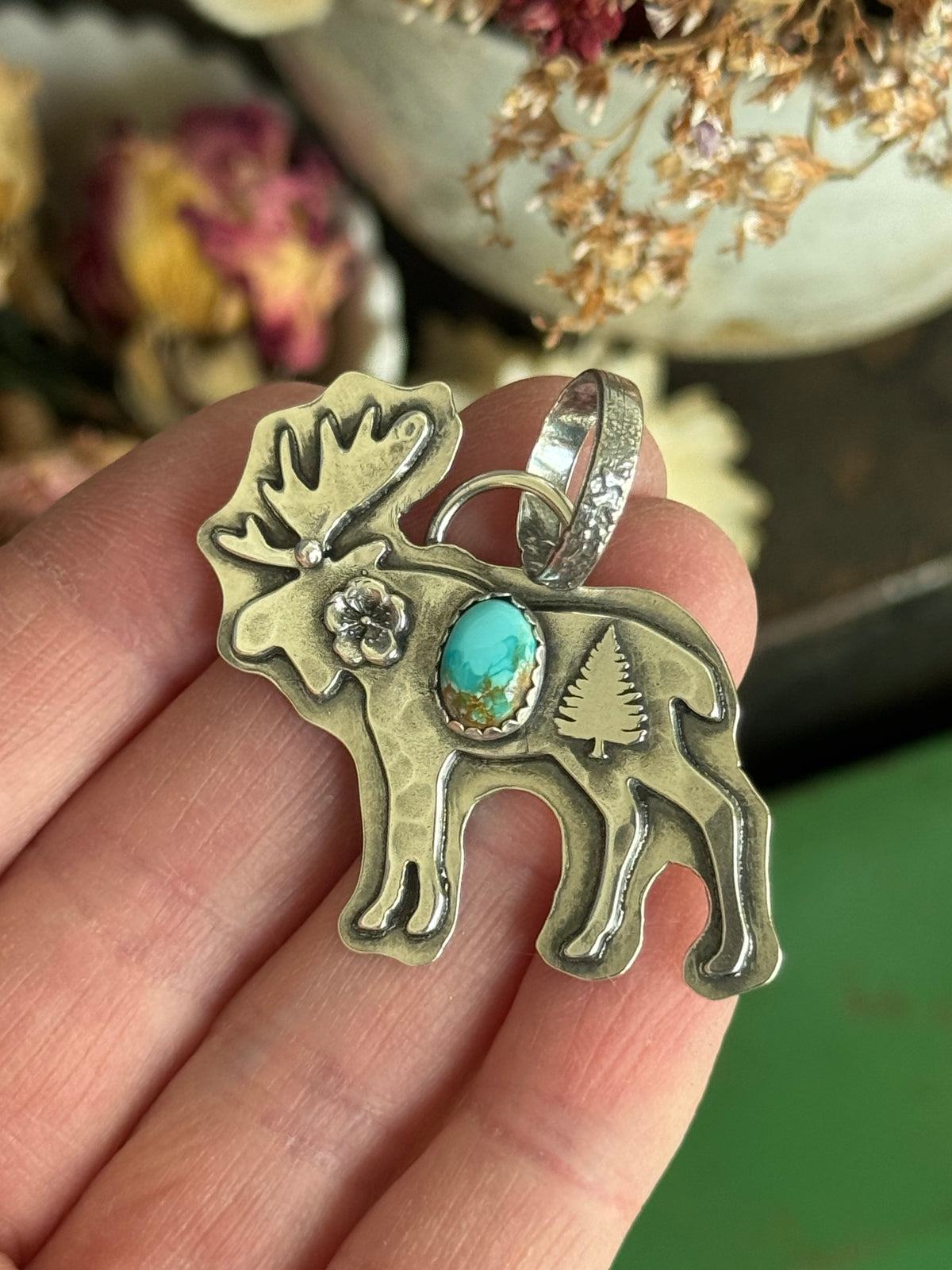 Moose sterling pendant with Lone Mountain Turquoise