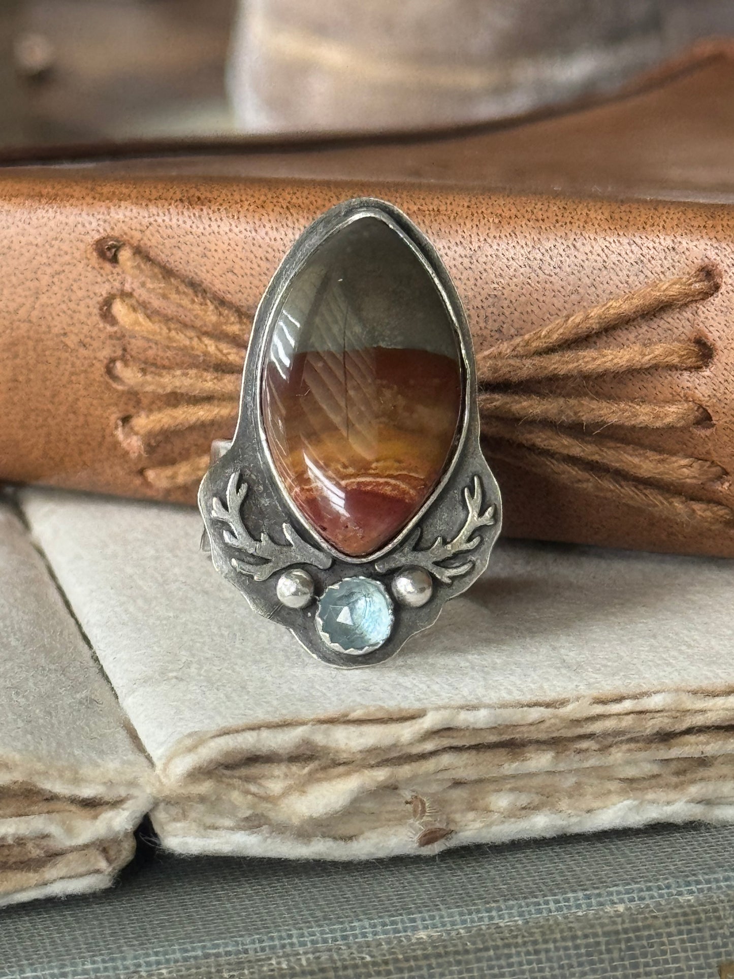 Polychrome Jasper Adjustable sterling mountain ring