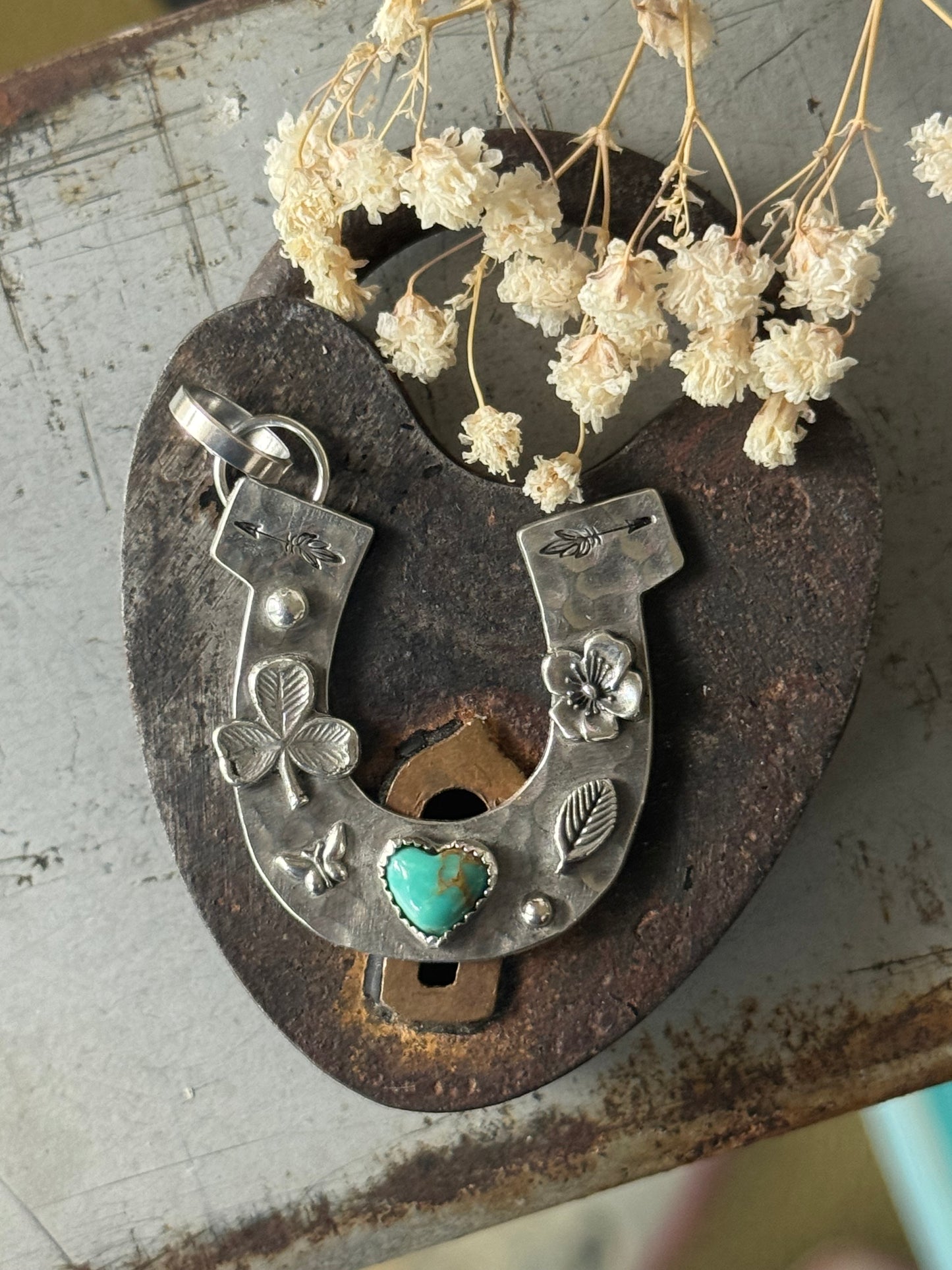Large Horseshoe Kingman Turquoise sterling pendant