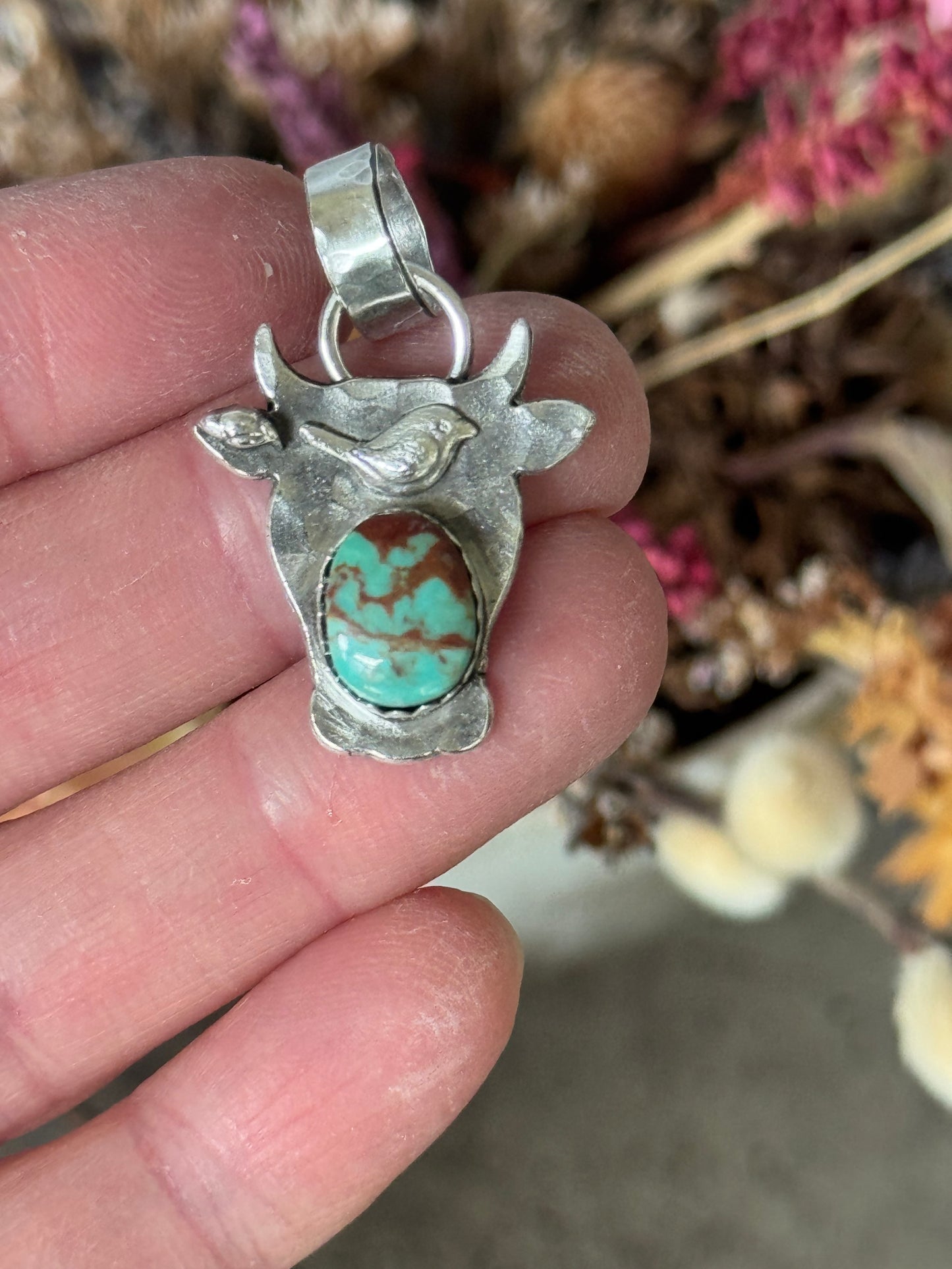 Sterling cow pendant with Kingman Turquoise