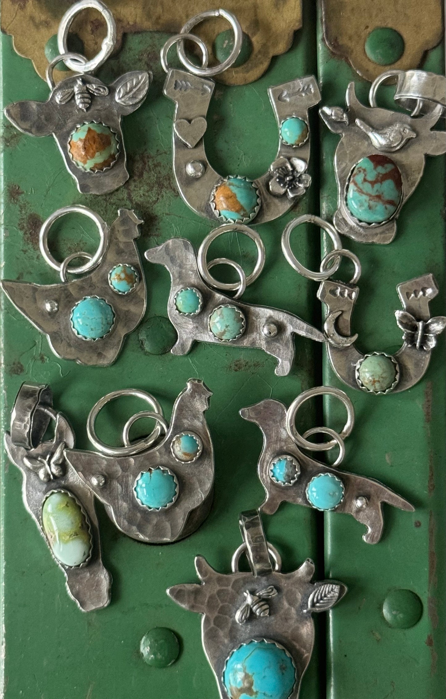 Number 8 Turquoise sterling chicken pendant