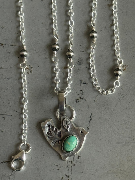 Birdie Lone Mountain Turquoise sterling beaded necklace