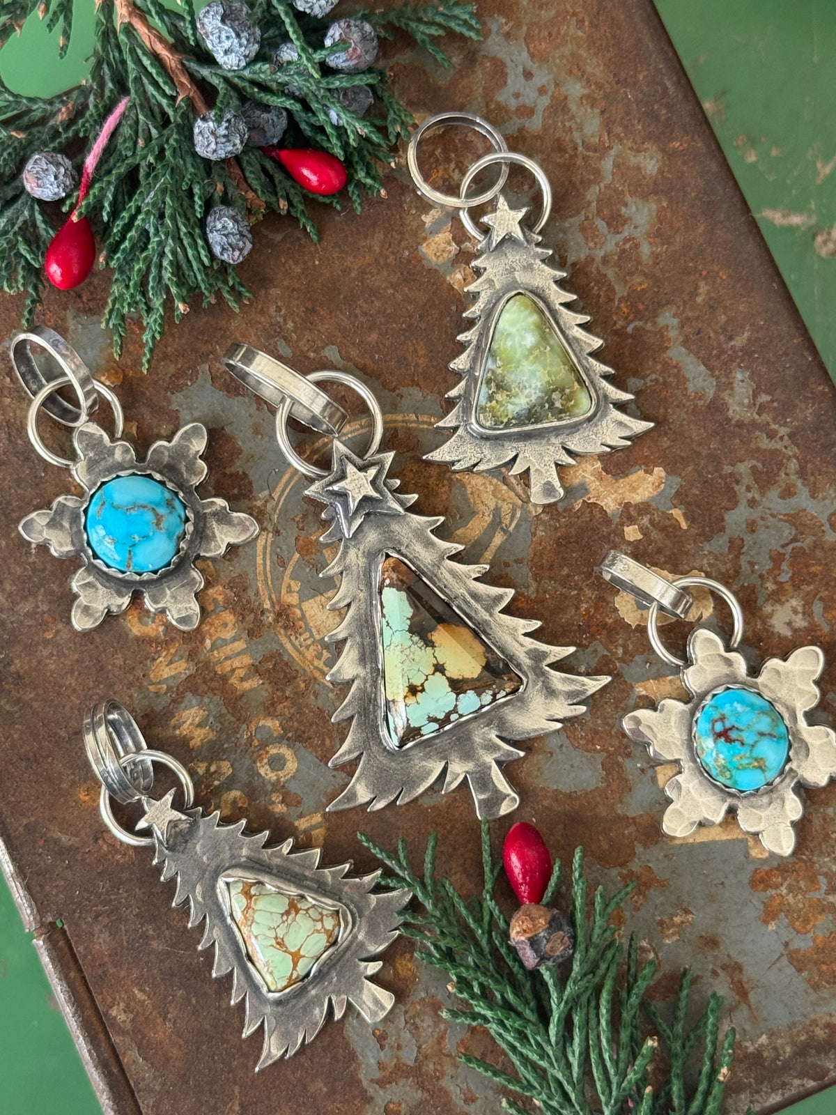 High Grade Kingman Turquoise sterling snowflake pendant