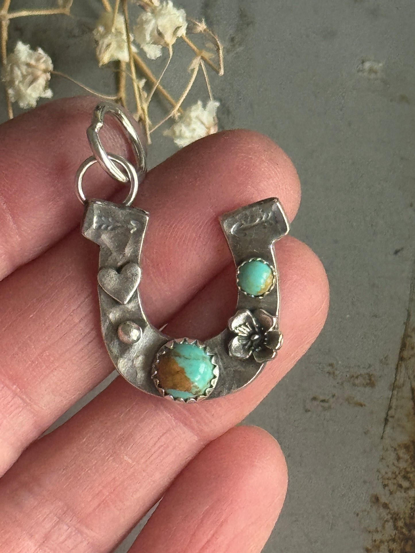 Kingman Turquoise Sterling Horseshoe pendant