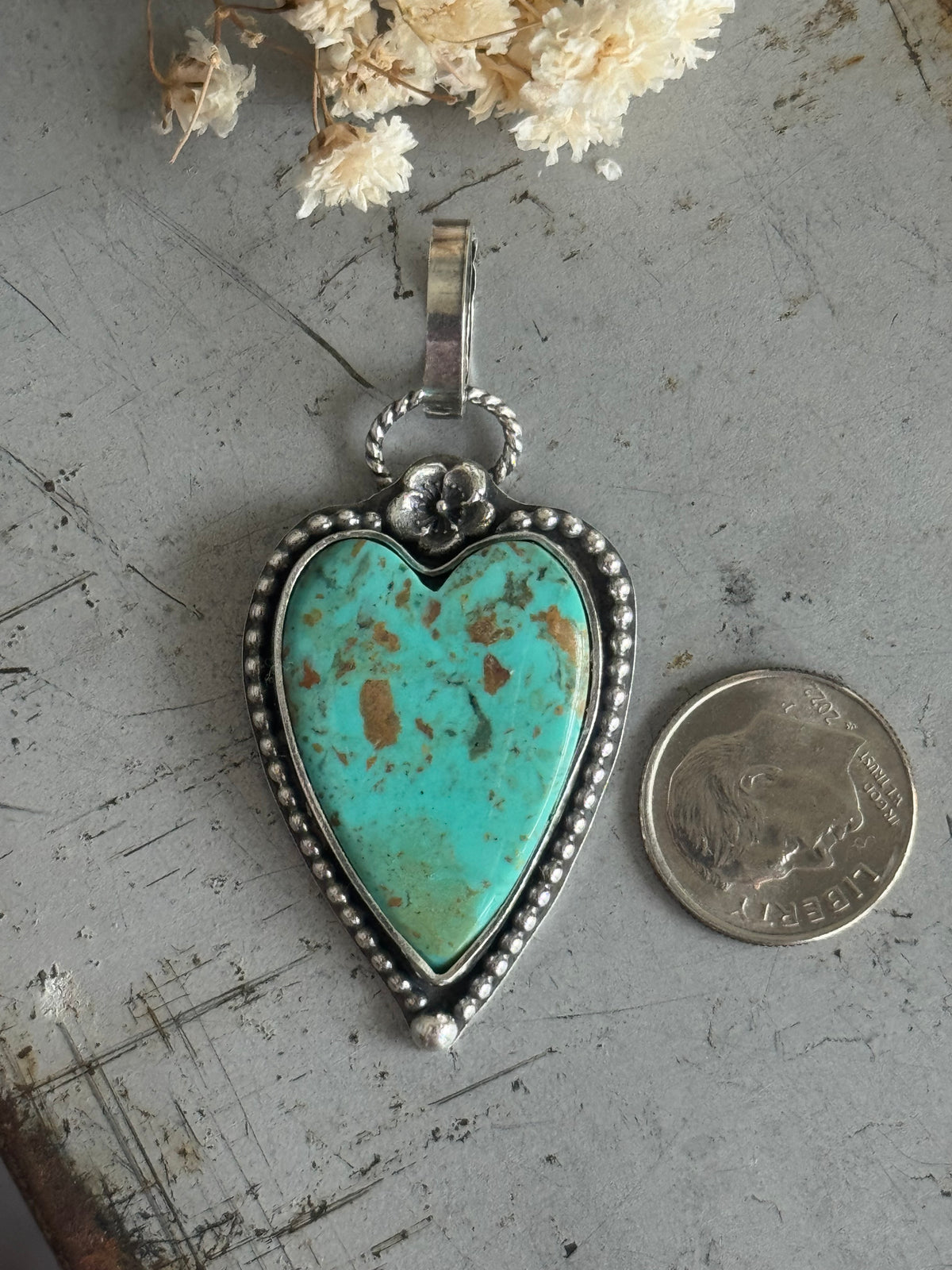 Kingman Turquoise sterling heart pendant