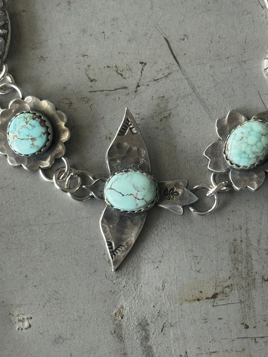 Dry Creek Turquoise sterling and suede leather button bracelet