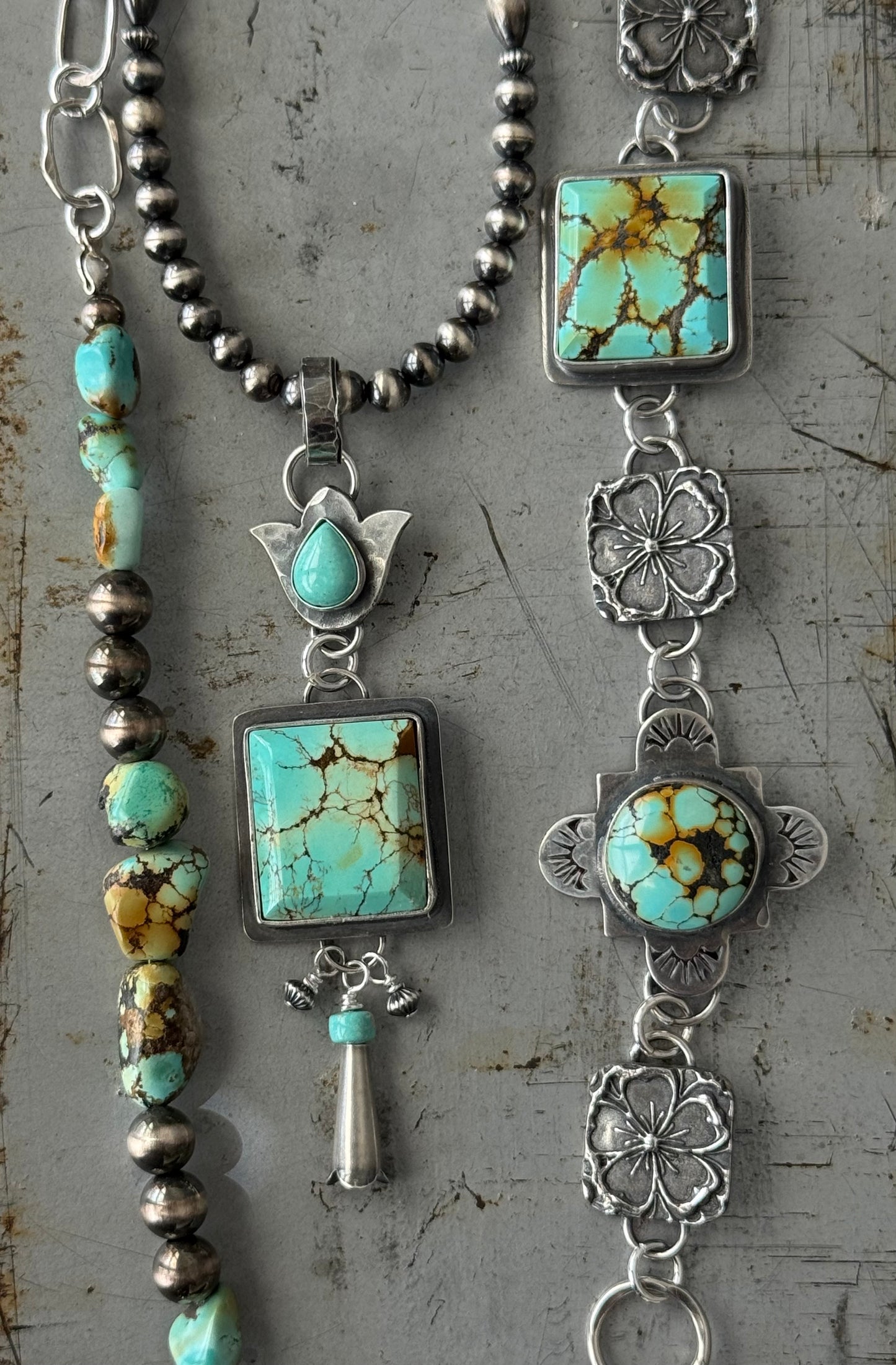Treasure Mountain Turquoise sterling flower Bracelet
