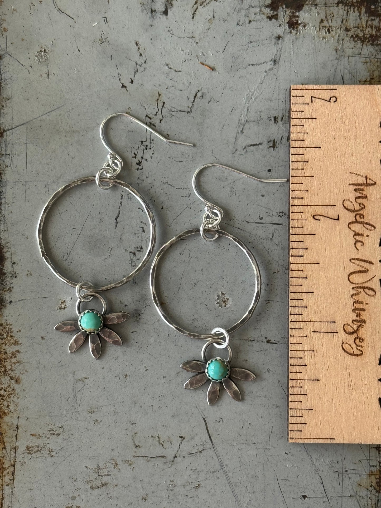 Kingman Turquoise flower hoop earrings