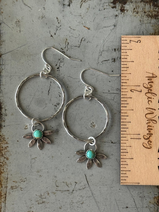 Kingman Turquoise flower hoop earrings