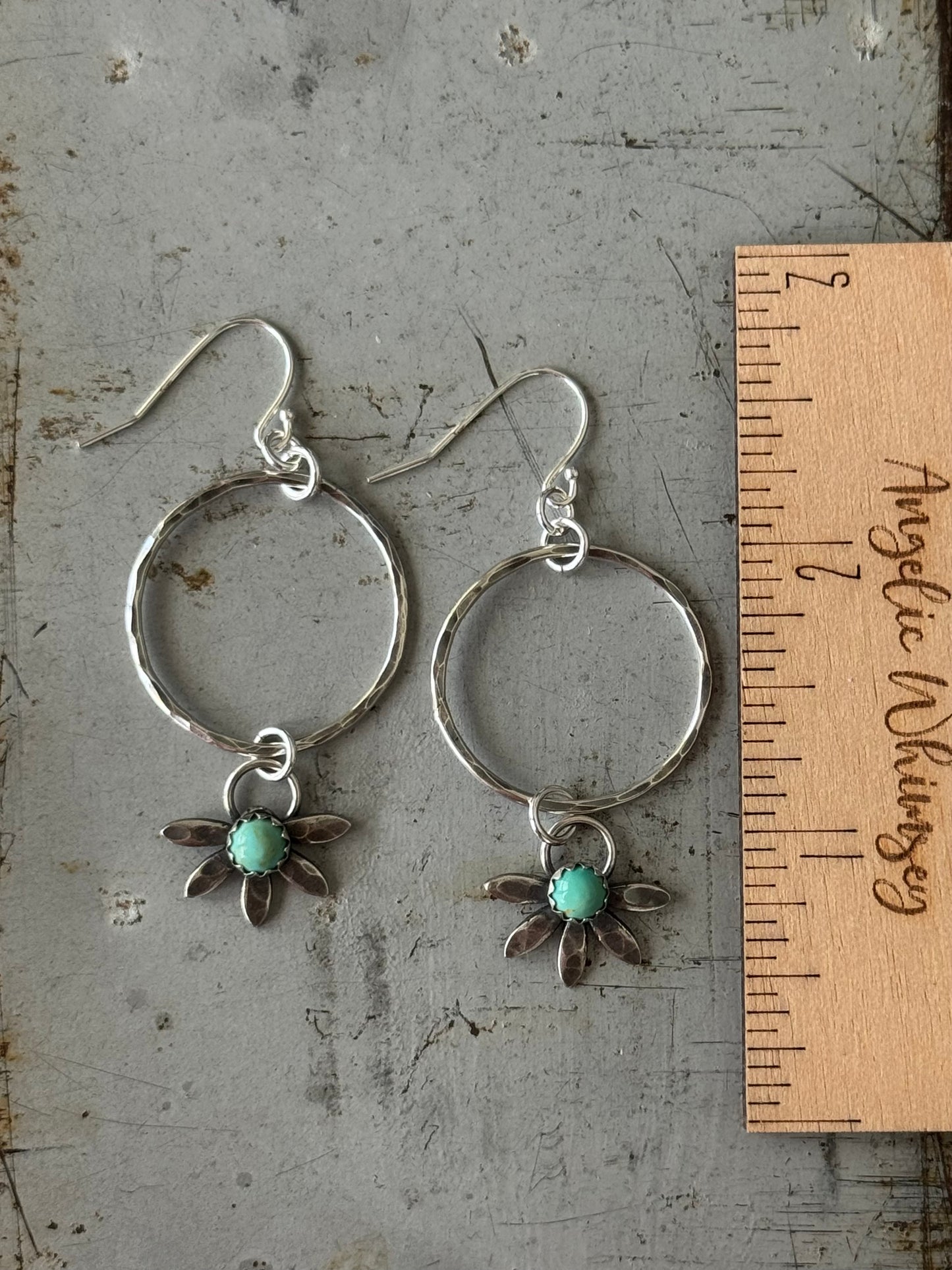 Kingman Turquoise flower hoop earrings