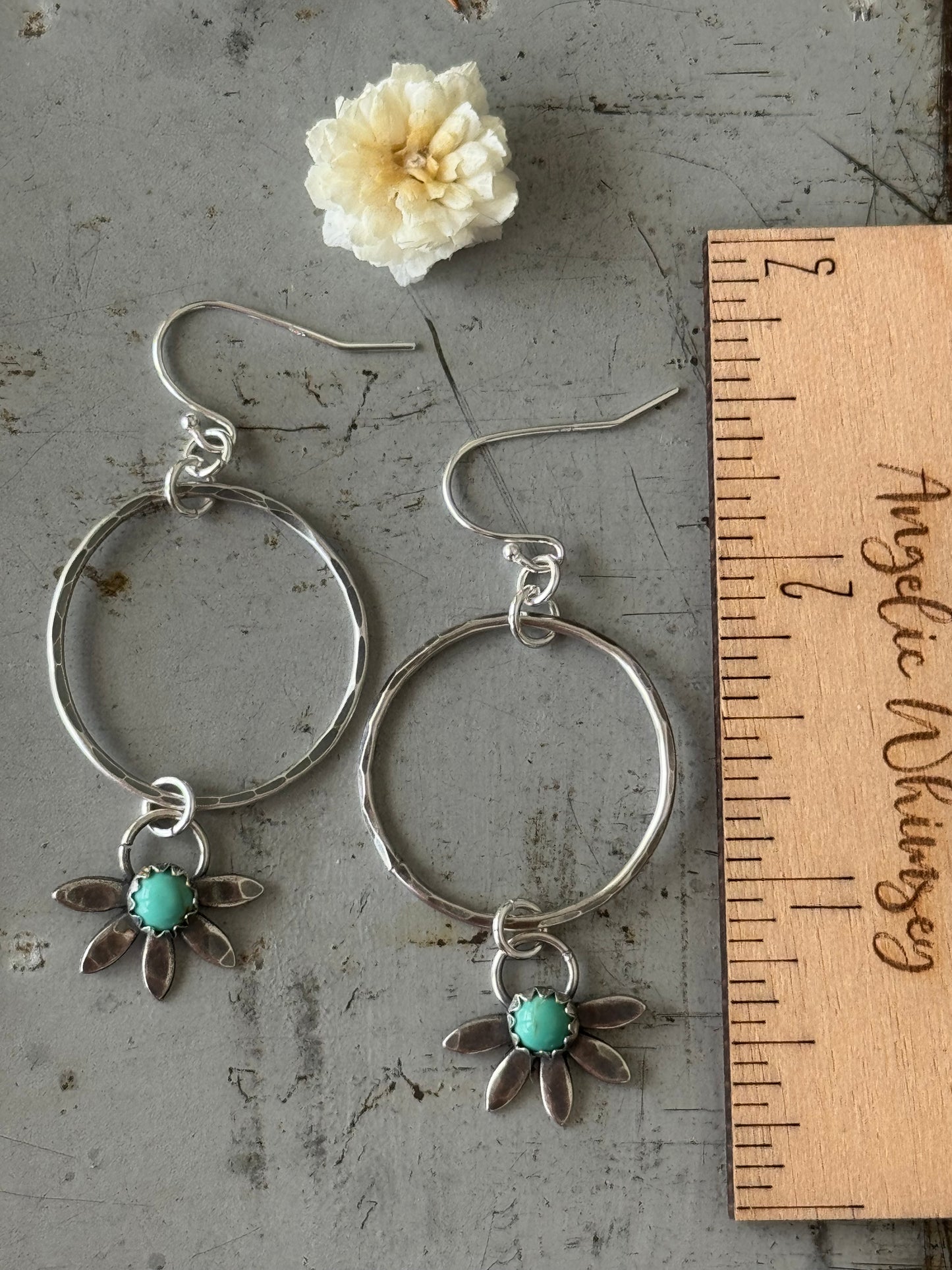 Kingman Turquoise flower hoop earrings